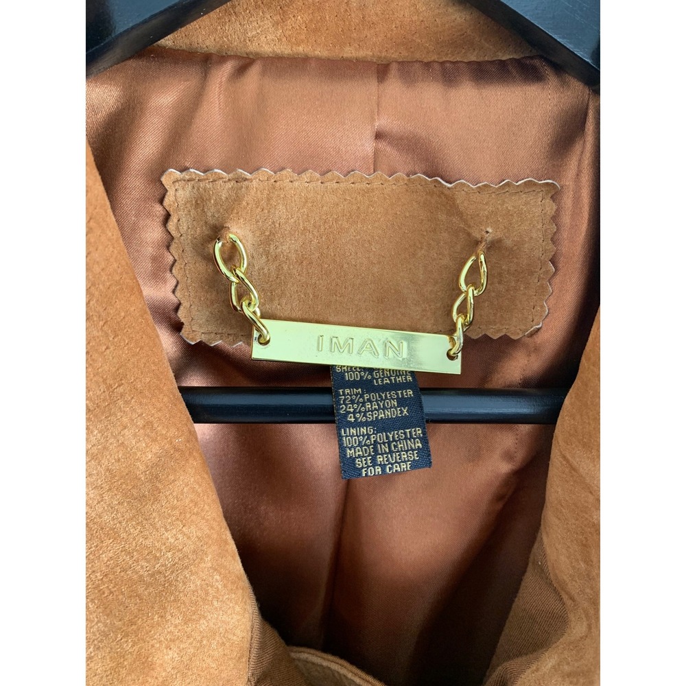 IMAN Global Chic Women Brown Suede Genuine Leather Moto Jacket Asymmetric Zip 2X - Picture 4 of 10